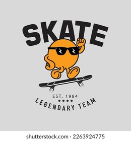 Vector illustration cartoon character skateboarding. Vector design for apparel prints, posters and other uses.