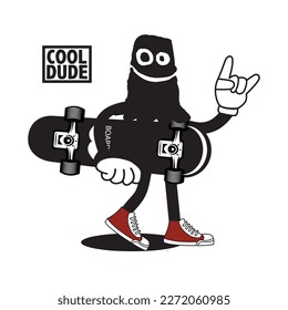 Vector illustration cartoon character skateboarding. Vector design for apparel prints, posters and other uses.