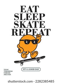 Vector illustration cartoon character skateboarding. Vector design for apparel prints, posters and other uses.