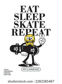 Vector illustration cartoon character skateboarding. Vector design for apparel prints, posters and other uses.
