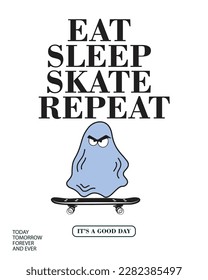 Vector illustration cartoon character skateboarding. Vector design for apparel prints, posters and other uses.