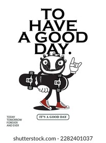Vector illustration cartoon character skateboarding. Vector design for apparel prints, posters and other uses.

