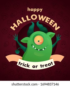  Ilustración vectorial. Monstruos espeluznantes de personajes de caricatura. Dulce o trate. Fiesta de Halloween. 