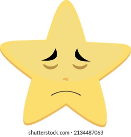Vector illustration of a cartoon character of a star with a sad expression