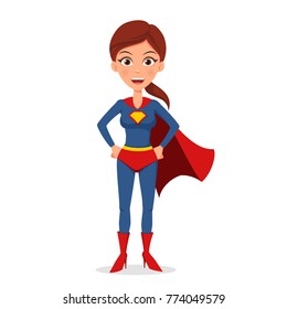 Vector illustration cartoon character. Superhero woman in a suit isolated on white background. Flat style.