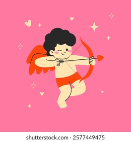 Vector Illustration of Cartoon Character for Valentines Day. Character amour cupid valentines day.Cartoon angel shoots hearts from a bow.