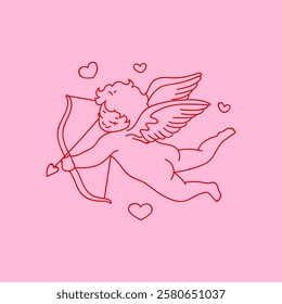 Vector Illustration of Cartoon Character for Valentines Day. Character amour cupid valentines day.Cartoon angel shoots hearts from a bow