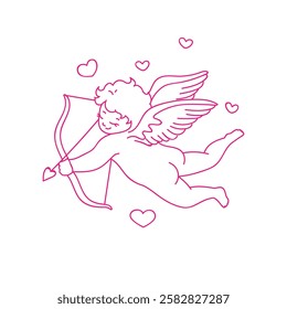 Vector Illustration of Cartoon Character for Valentines Day. Character amour cupid valentines day.Cartoon angel shoots hearts from a bow