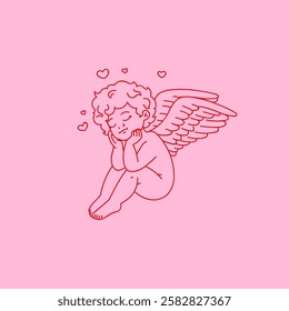 Vector Illustration of Cartoon Character for Valentines Day. Character amour cupid valentines day.Cartoon angel shoots hearts from a bow