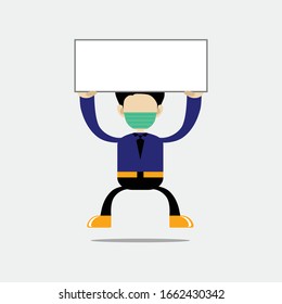 vector illustration of a cartoon character wearing a mask and holding a blank board