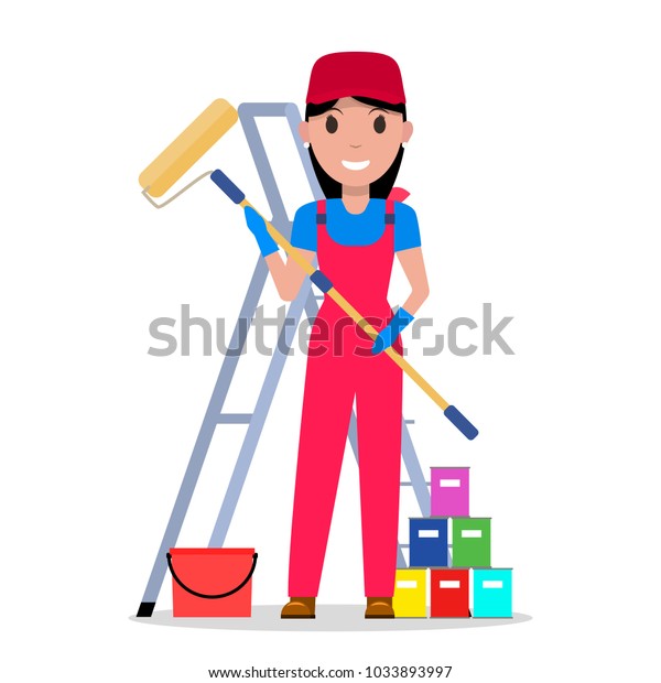 Vector Illustration Cartoon Character Woman Painter Stock Vector ...