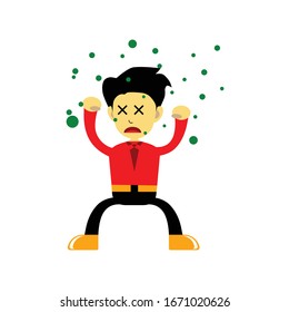 vector illustration of cartoon characters attacked by fine dust particles of virus