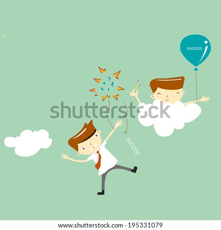 Vector illustration of  cartoon characters: Envious success businessman destroy at other businessman's with the pin. 
