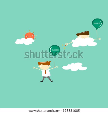 Vector illustration of  cartoon characters: Envious success businessman destroy at other businessman's with the pin. 