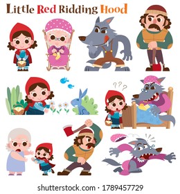 Vector Illustration of Cartoon characters Little Red Riding Hood fairy tale.