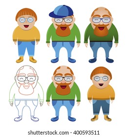 Vector illustration of cartoon characters. Old people.