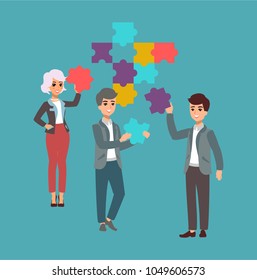 Vector illustration with cartoon characters. Team building. Leadership. Management. Successful team.