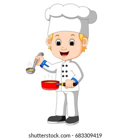 vector illustration of Cartoon chef with a ladle