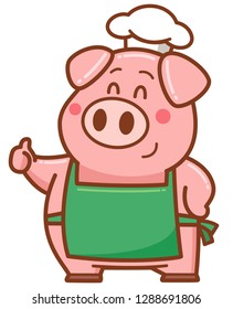 Vector illustration of cartoon chef pig show O.K.