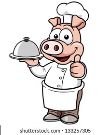 Vector illustration of Cartoon chef pig