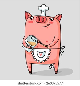 Vector illustration of Cartoon chef pig