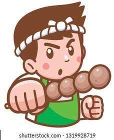 Vector illustration of Cartoon Chef presenting food meatballs