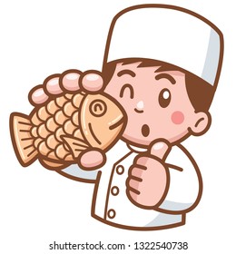 Vector illustration of Cartoon Chef presenting food taiyaki