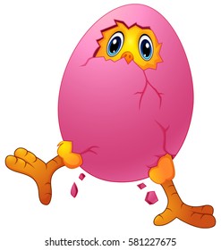 Vector illustration of Cartoon chick cracked eggshell