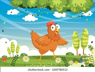 Vector Illustration Of Cartoon Chicken