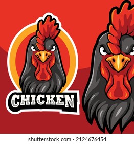 Vector illustration of Cartoon chicken head mascot design template	