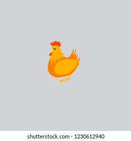 Vector illustration of  cartoon chicken isolated on gray background