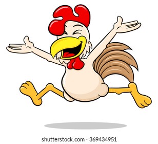 vector illustration of a cartoon chicken leaping for joy