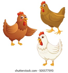 Vector Illustration Of Cartoon Chickens