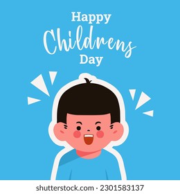 vector illustration of a cartoon child on a blue background for international children's day