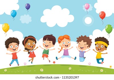 Vector Illustration Of Cartoon Children