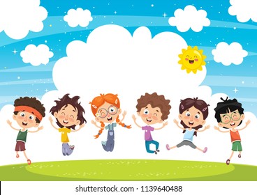 Vector Illustration Of Cartoon Children