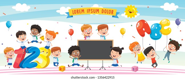 Vector Illustration Of Cartoon Children
