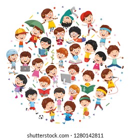 Vector Illustration Of Cartoon Children Concept