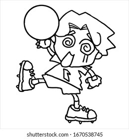 Vector illustration of cartoon children's outline playing football, coloring book for children.