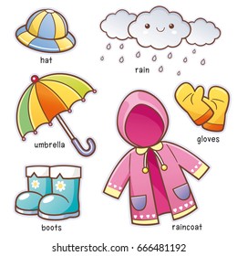 Vector illustration of Cartoon children's season clothes vocabulary