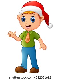 Vector illustration of Cartoon Christmas Elf waving hands