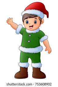 Vector illustration of Cartoon christmas Elf waving
