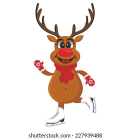 Vector illustration of cartoon christmas reindeer skating
