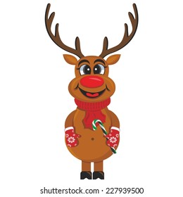 Vector illustration of cartoon christmas reindeer with lolly