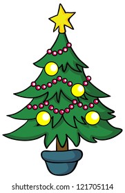 vector illustration-   cartoon Christmas tree on white background