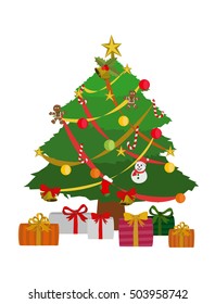 Vector Illustration and Cartoon : Christmas Tree and Gift Boxes isolated on white background.