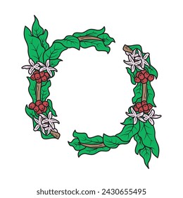 Vector illustration of cartoon circular coffee tree