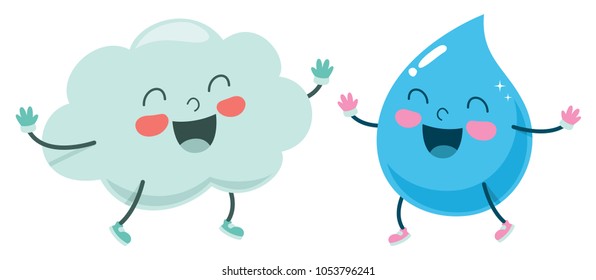 Vector Illustration Of Cartoon Cloud And Raindrop