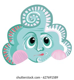 Vector illustration of cartoon cloud with surprised expression. Concepts and themes of weather, rain, precipitation, weather forecast, climate, meteorology