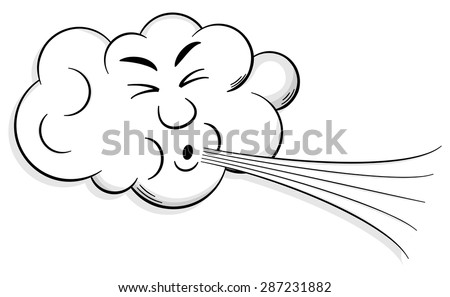 vector illustration of a cartoon cloud that blows wind